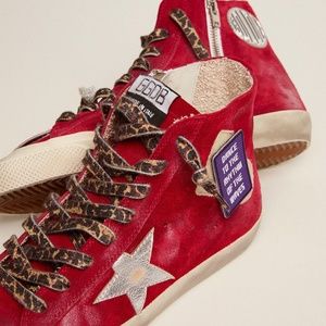Golden Goose Francy Penstar sneakers in red suede with multicolored patches